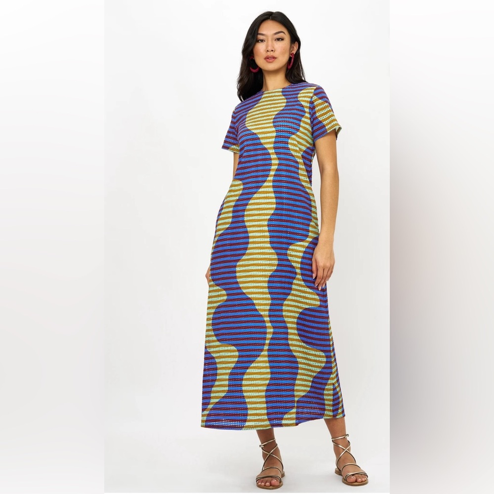 Oliphant Short Sleeve Shift Maxi- Haring Blue